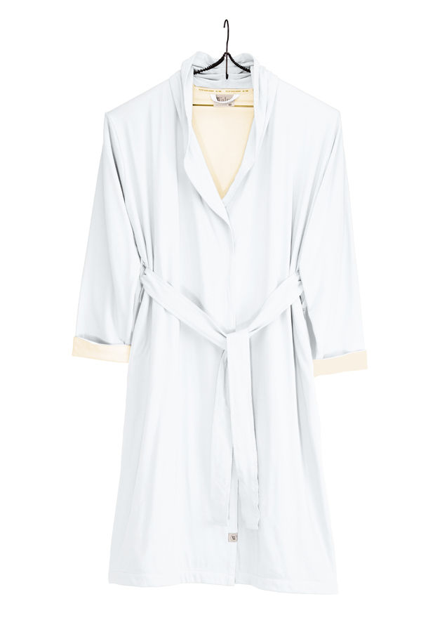 WALRA Badjas Soft Jersey Robe Wit / Kiezel Grijs - S/M
