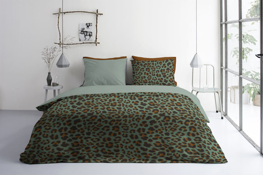 BYRKLUND Dekbedovertrek Lazy Leopard Groen - 240x220 cm