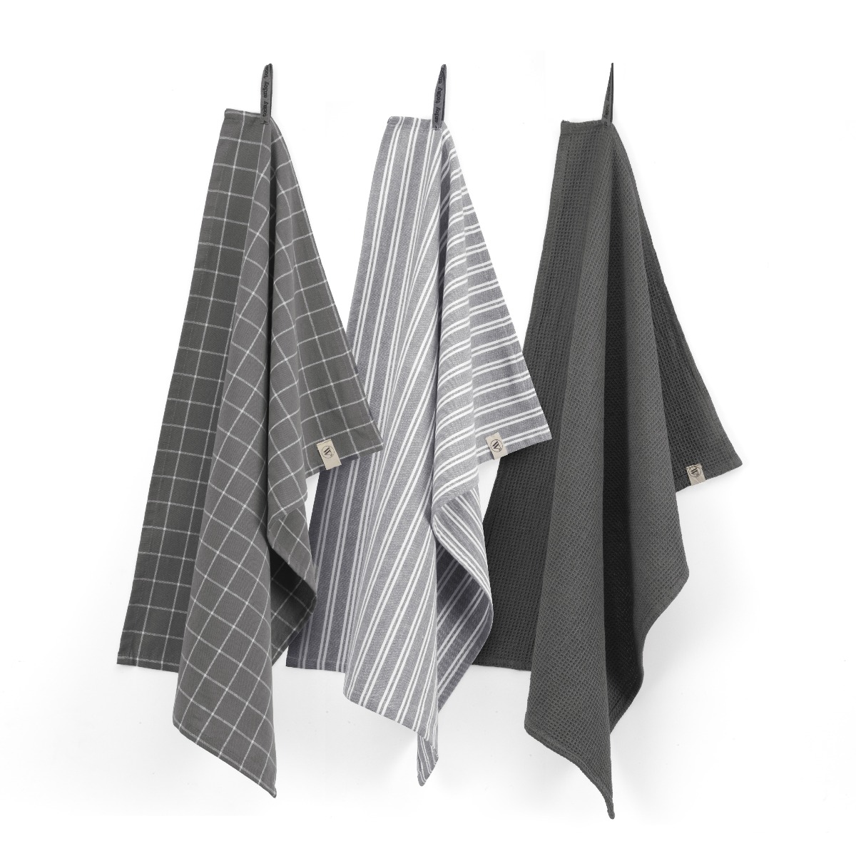 WALRA Keukenset Dry w. Cubes Uni, Stripes & Blocks Off Black - 3x 50x70 cm