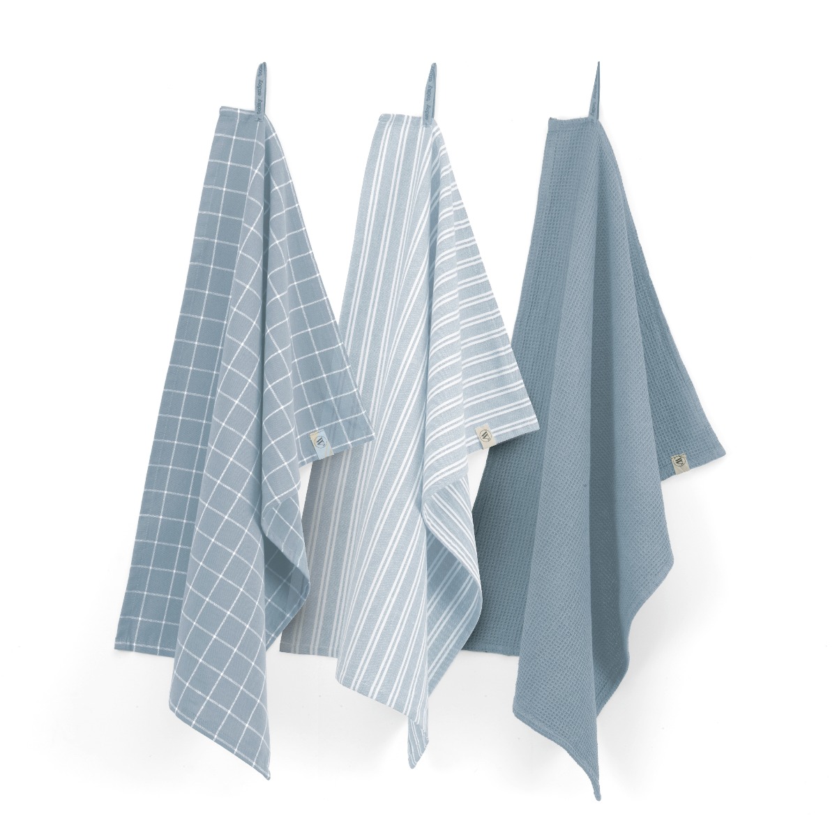 WALRA Keukenset Dry w. Cubes Uni, Stripes & Blocks Jeans Blauw - 3x 50x70 cm