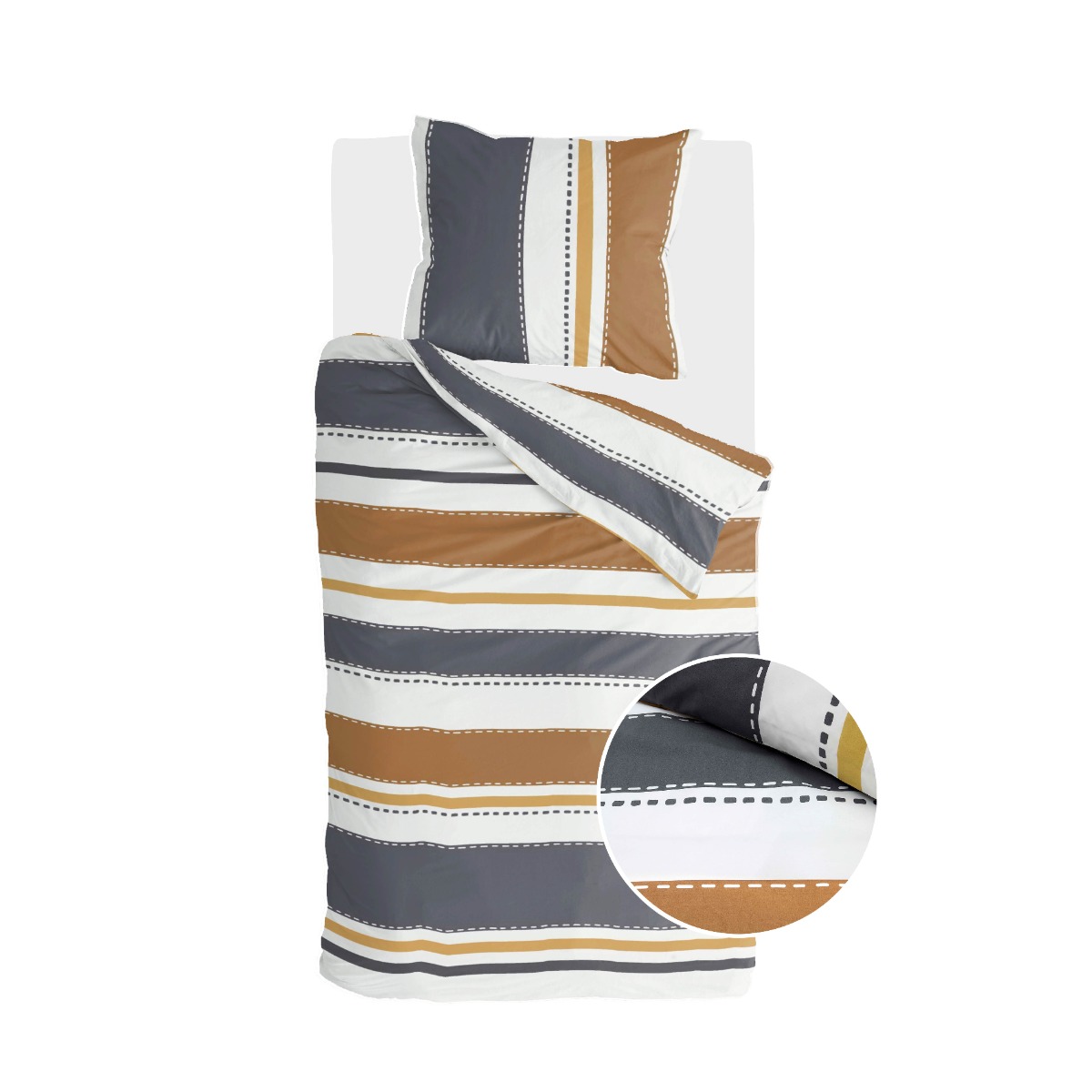 WALRA Dekbedovertrek Stripes & Stitches Antraciet - 140x220 cm