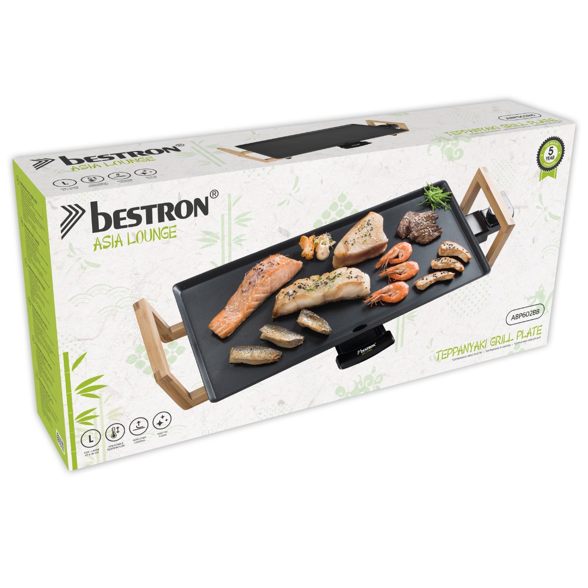 Bestron - Teppanyaki Bakplaat - 47x26cm - Bamboe handgreep